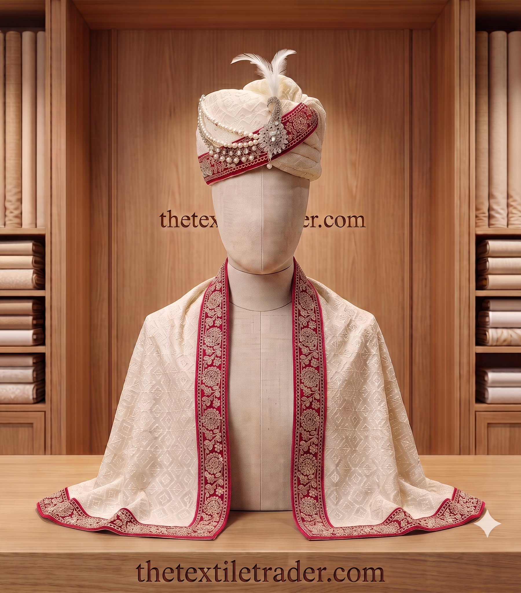 Royal Contrast Border Georgette Groom Pagdi & Dupatta Set